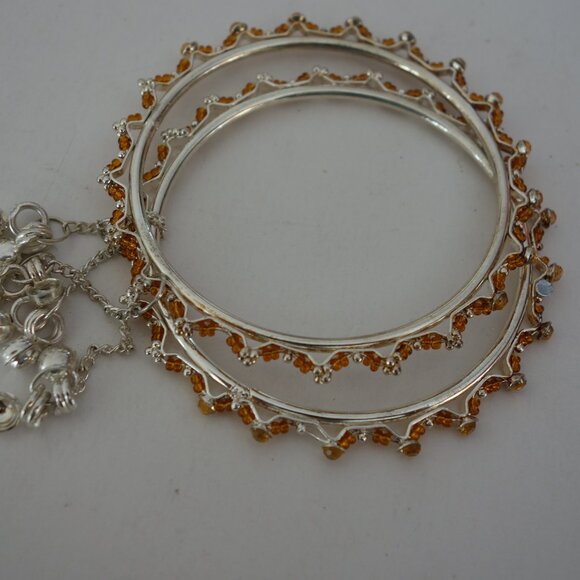 Beautiful 2 Bracelet for Girls Diameter 2.5" White Metal & Brown Color Beads - Picture 2 of 12